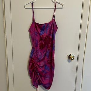 Tropical Side adjustable Ruched Mini Dress